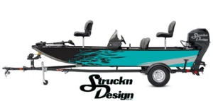 Retro Cyan Distressed Lines Black Vinyl Graphic Decal Kit Fish Boat Wrap USA - Picture 1 of 1