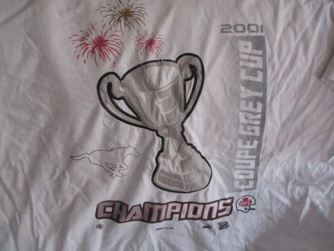 White 2001 Grey Cup Champions CALGARY STAMPEDERS T Shirt XL Puma Cover