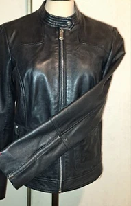 NEW BERNARDO LEATHER SMALL BLACK MOTO JACKET LIGHTWEIGHT ZIP INDIA - Picture 1 of 7