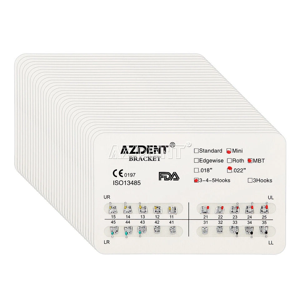 Azdent 1340203300 Dental Metal Brackets Mini MBT Slot .022 Hooks 3-4-5 20 Pcs