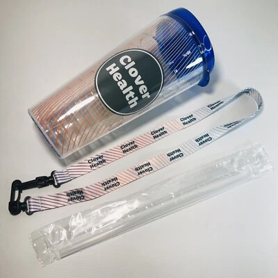 NEW Blue Clover Health BPA Free Drink Tumbler Bottle w/ Straw + Lanyard 22 oz. - Image 1 of 4