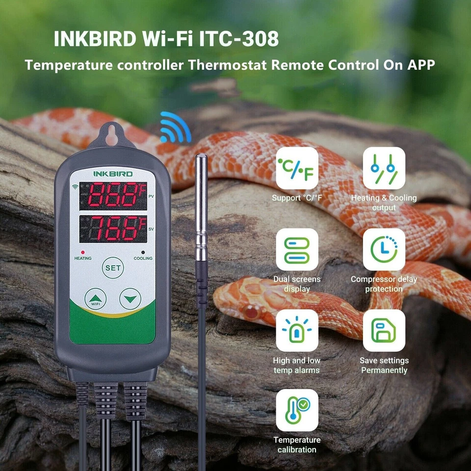 Inkbird regolatore di temperatura digitale scarico termostato ITC-308 WIFI 2 livelli sensore