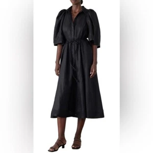 Tuckernuck Joslin Women's Black Fleur Linen Embroidery Midi Shirt Dress, Size 8 - Picture 1 of 11