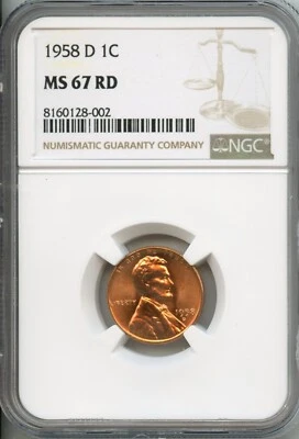 NGC - Wheat Cent - 1c - 1958 D  - MS-67-RD - Image 1 of 2