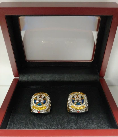 Houston Astros - 2017 World Series 2 Ring Set With Wooden Box. Altuve Springer Cover
