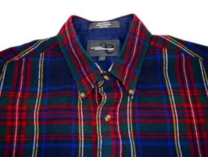 Vintage Plaid Flannel Shirt Outdoor Exchange Size L/XL 90s Magenta Blue Window - Picture 1 of 7