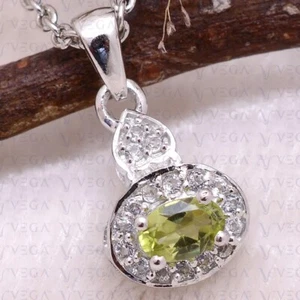 3.50ct Oval Cut Natural Peridot & Diamond Pendant 18k White Gold Plated No Chain - Picture 1 of 10