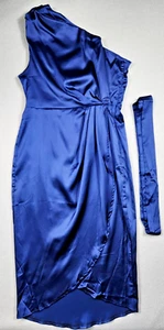 Formal Satin Feel Dress Sleeveless One Shoulder Tie Waist Womens Size Medium - Picture 1 of 8