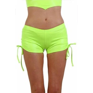 Sexy Damen Gogo Wetlook Panty mit Schnürung Neon Grün #GW1315 - Picture 1 of 15