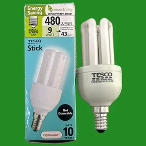 2x 9W (=43W) Low Energy Power Saving CFL Stick Light Bulbs SES E14 Small Screw - Picture 1 of 3