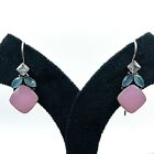 925 Sterling Silver Pink Cat's Eye & Topaz Gemstone Jewelry Dangle/Drop Earring