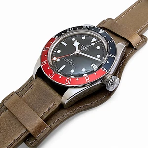 Bund Leather Watch Strap Band Handmade Military Cuff 20mm 22mm Grey Brown Taupe - Picture 1 of 11
