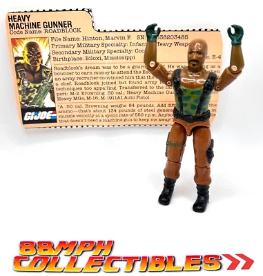 Figura de acción GI Joe Heavy Machine Gunner Roadblock 1984 sin agrietar con tarjeta de archivo Foto 1 de 4