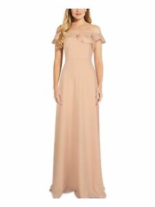 Adrianna Papell Womens Ruff Off Shoulder Blush Pink Size 14 Ball Gown $139- 081