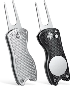 2er Pack Golf Divot Reparaturwerkzeug für Golfer Faltbar Metallwerkzeug Magnet Putt - Bild 1 von 12