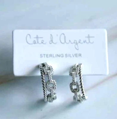 Pendientes Cote Cate D' Argent Plata Esterlina Cuerda/Cadena Eslabón Circonita cúbica Medio Aro 925 Foto 1 de 4