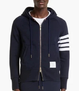 Neu mit Etikett Authentic Thom Browne marineblau klassischer Baumwoll-Hoodie mit 4-Stegen-Reißverschluss 1 Small $ 890 Herren - Bild 1 von 2
