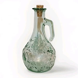 Apothecary Style Glass Bottle Green Tint w/ Cork Botanical Etched Embossed Glass - Picture 1 of 16