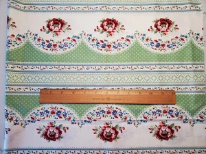 Cottage Romance WillowBerry Lane Cotton Fabric 1yd Green Retro Border Wilmington - Picture 1 of 2