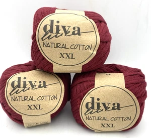 DIVA Natural Cotton Yarn 100% Recycled XXL Red Lot of 3 Crochet Chunky - Picture 1 of 4