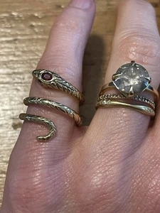 Vintage 14k Yellow Gold Snake Wrap Ring With Ruby And Diamond 7.4 Grams - Picture 1 of 11