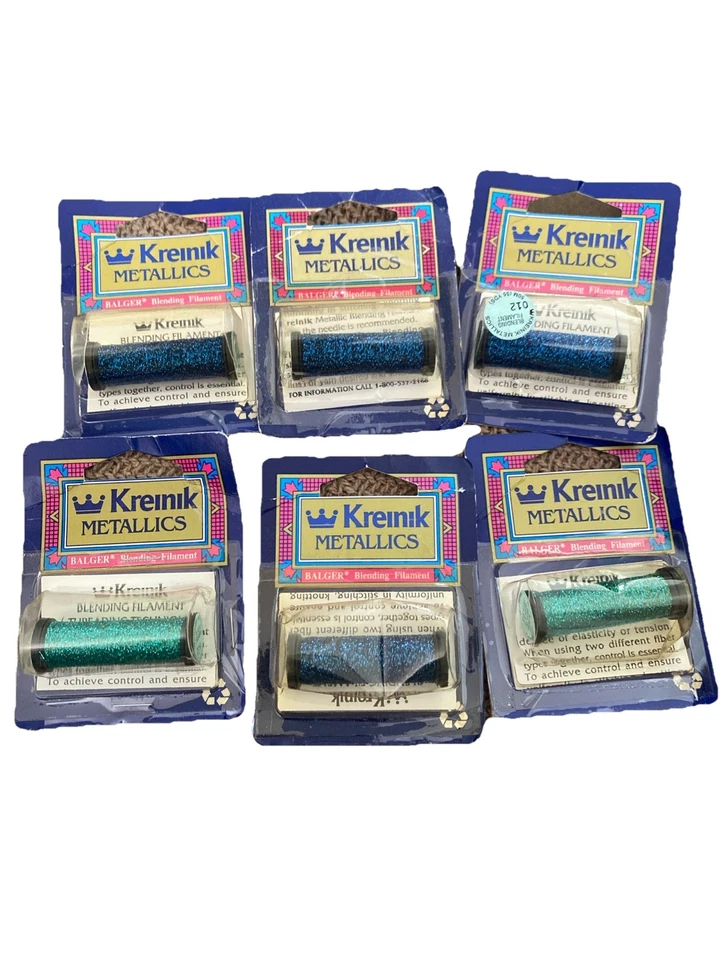 Lot 6 New Kreinik Metallics Threads Blending Filament Blue Green  - Image 1 of 2