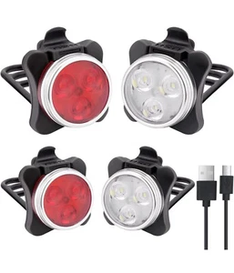 2 Sets USB Rechargeable LED Bicycle Headlight Bike Cycling Front & Rear Lamp US - Picture 1 of 7