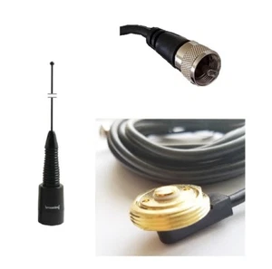 Wideband Black Mobile Radio Antenna 3 dBd Spring UHF 406-470 Hole Mount PL259 - Picture 1 of 4