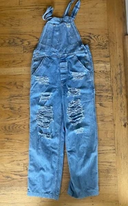 Guess Overalls Women’s Medium Denim bibbed distressed - Picture 1 of 9