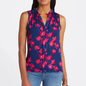 41 Hawthorn Sleeveless Ruffle Neck Orlee Top - Blue/Red NWT Petite Size Large - Picture 1 of 9