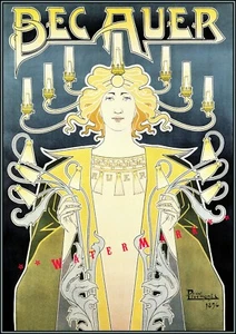 Bec Auer 1896 Belgian Gas Lamp Advertisement Vintage Poster Print Wall Decor Art - Picture 1 of 4