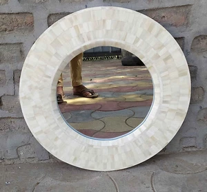 Mother of pearl round wall mirror, Bedroom Wall Mirror, Round Stone Mirror Decor - Picture 1 of 3