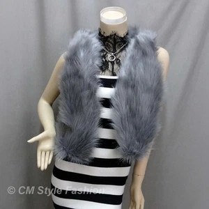 Chic Faux Fur Fluffy Vest Waistcoat Gray M - Picture 1 of 4