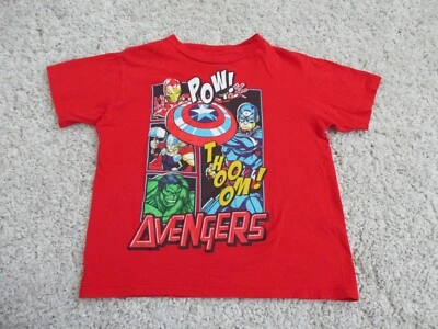Marvel Shirt Little Boy's Small 6/7 Red Cotton Avengers POW, THOOM! Tee Youth - Image 1 of 4