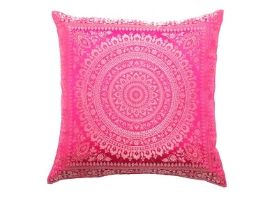 16 X 16 inch Mandala Brocade Art Silk Sofa Cushion/Pillow Cover Magenta - Imagem 1 de 4