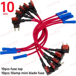 10 Sets Add-a-circuit Fuse Holder Tap Adapter 10Amp ATM/APM Mini Blade Fuses Kit - Picture 1 of 12