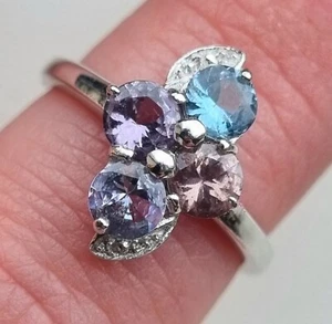 Hallmarked 9ct White Gold Multi Tourmaline Cluster Ring Size N½ 2.35g - Picture 1 of 13