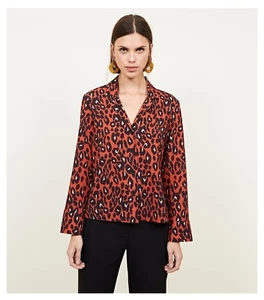 New Look Brown/Burnt Orange Leopard Print Crepe Shirt Size 18 - Picture 1 of 8