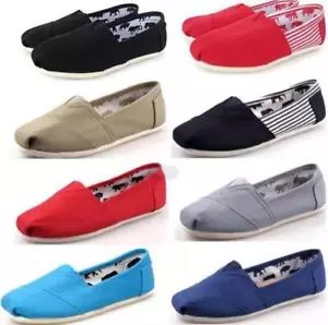 Zapatos sin cordones informales planos de lona lisa mocasines de ocio TOM para mujer y hombre - Imagen 1 de 26