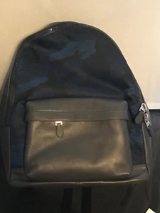 ZAINO COACH UOMO F21556 NUOVO CON ETICHETTE COACH PELLE E NYLON BLU/CAMO - Foto 1 di 4