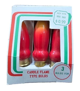 Vintage 1 Box Of 3 Candelabra Bulbs Red Yellow Tip Flame Type 120V 7W USA - Picture 1 of 7