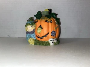 Scarecrow Halloween Pumpkin Porcelain Candle Holder 4” T 4”L - Picture 1 of 6