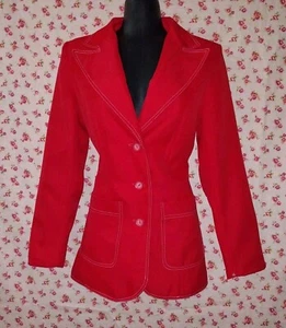 Vintage Retro 70s-80s Red Polyester Jacket w/White Topstitching - Approx Size 10 - Picture 1 of 19