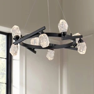Modern 8-Light Black Crystal LED Ring Chandelier for Dining & Foyer - Picture 1 of 21
