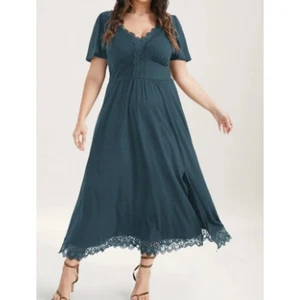 Maxi Vestido BLOOMCHIC TALLA 28 5X Azul Bolsillo Sólido Contraste Encaje Dividido Nuevo con Etiquetas B48 - Imagen 1 de 12