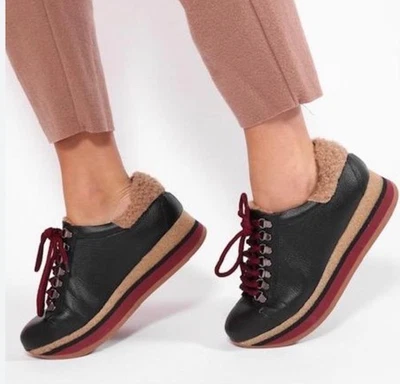 "Botín de cuero negro con cordones Cordani Jolene para mujer 38 talla 7,5 tacón de 2"" $260" Foto 1 de 4