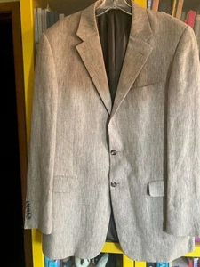 Hickey Freeman Sport Mantel Herren 46 48 XL Leinen Seide Mischung Jacke Weizen Meliert - Bild 1 von 13