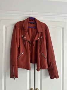 Ladies Only Tan/Brown Faux Leather Biker Jacket Size 42 (38” Chest) - Picture 1 of 10