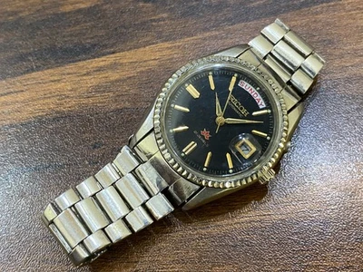 Винтажные мужские наручные часы Ricoh Auto President Day с рифленым безелем серебристые 061121 - Изображение 1 из 4