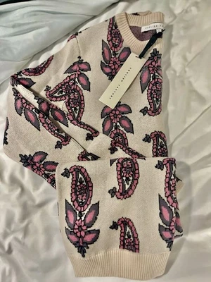 Vestido Suéter Rosa Inglés Crema con Estampado Paisley Rosa y Gris Contorno con Granel Nuevo con Etiquetas Foto 1 de 4